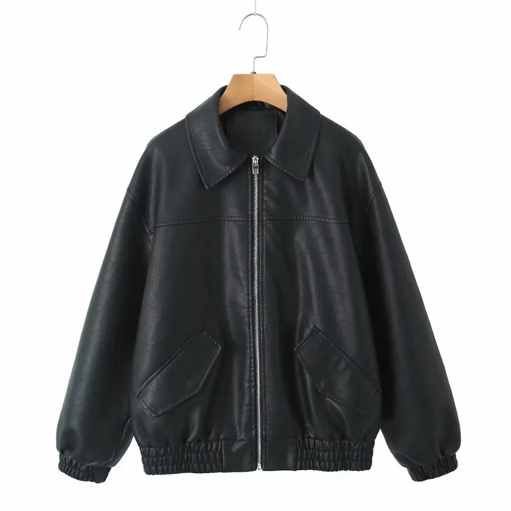 

European And American Fashion Water-Washed Leather Jacket Long-Sleeved Women's Outerwear Spring New Style L4Y20535