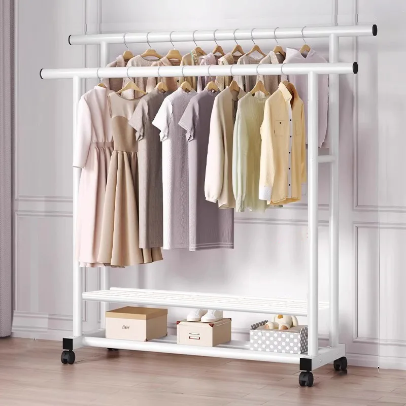Double Rod Metal Garment Rack Rolling Clothes Organizer on Wheels Wall Hooks & Coat Rack for Store Displaypromote sales