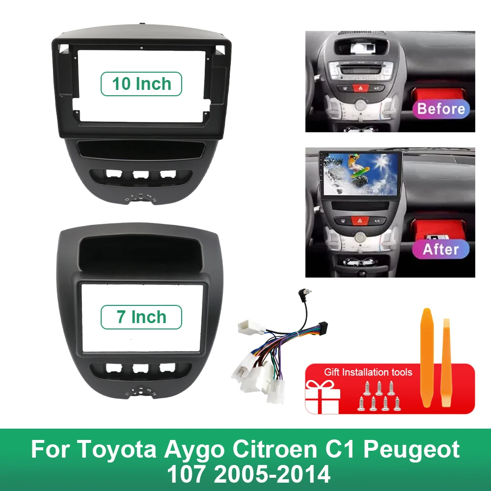 7/10 Inch Car Radio Fascia Frame for Toyota Aygo Citroen C1 Peugeot 107 2005-2014 | Android Stereo Dash Panel Trim Kit
