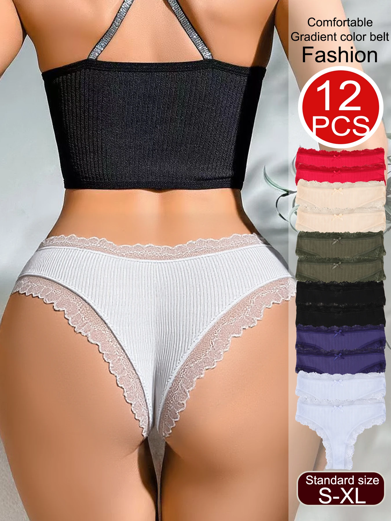 

12 piece set of women's low waist triangle pants, exquisite and sexy lace patchwork women's underwear, soft and comfortable
