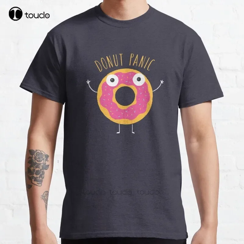 New Donut Panic Classic T-Shirt Cotton Men Tee Shirt Custom Aldult Teen Unisex Digital Printing Tee Shirts Custom Gift Tee Shirt