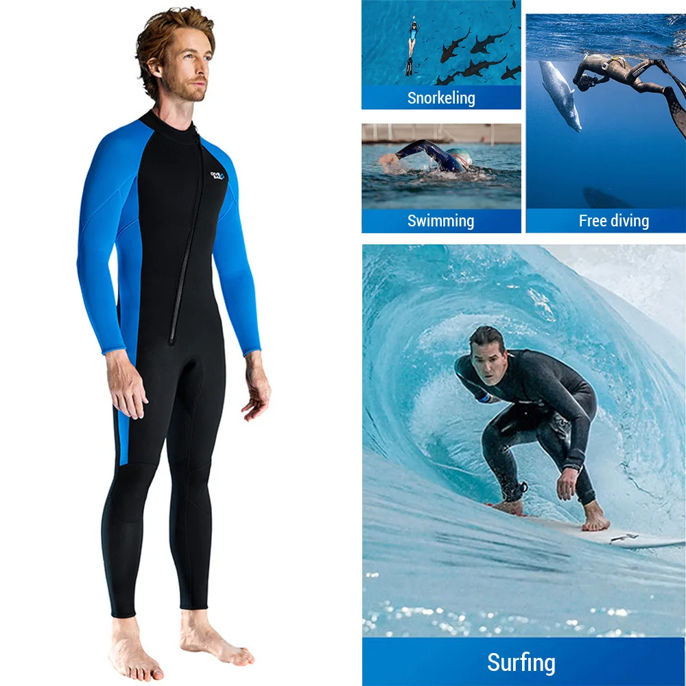 Men 3mm Neoprene Wetsuits Adult One Piece Full Body Long Sleeves Diving Suit Water Sports UPF50+ Sun Protection Water Sports