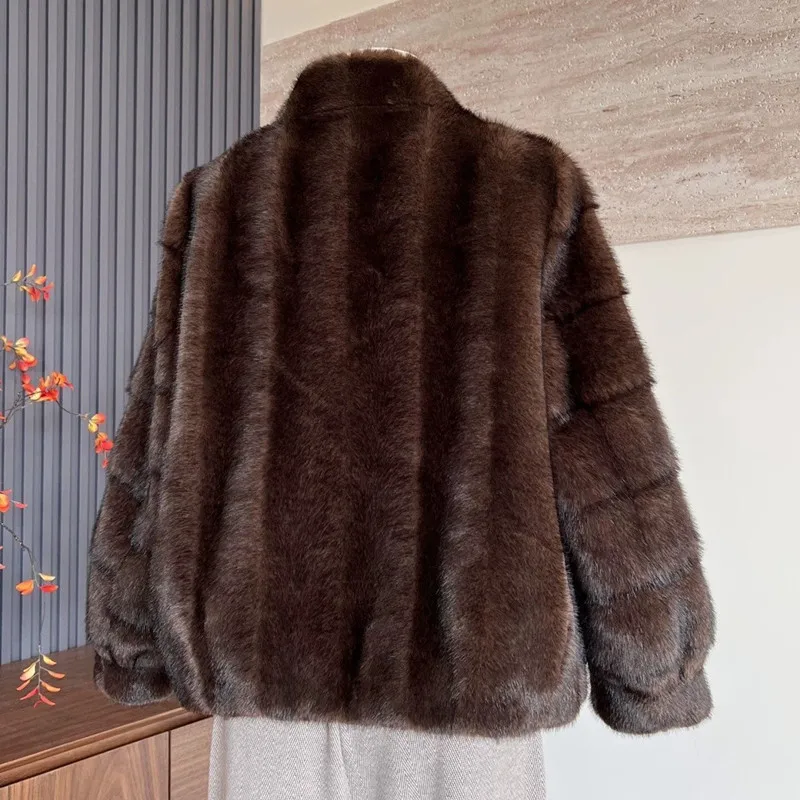 Faux Mink Fur Coats for Women,V-Neck Jackets,Horn Button Overcoat,Female Clothes,Thicken Warm,New ,Winter,2026