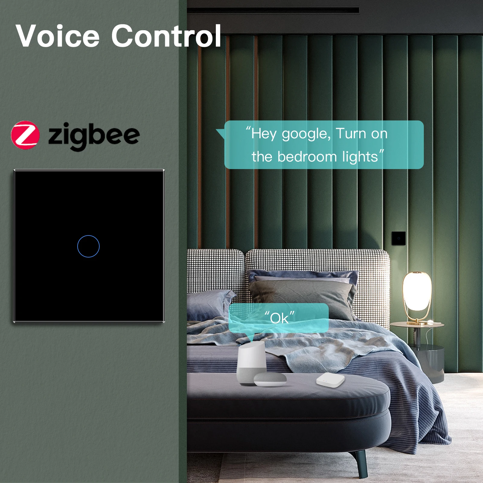 BSEED Zigbee สวิทช์สัมผัส1/2/3Gang 1Way ไร้สายไฟสมาร์ท Wifi Wall Switch Tuya smart Home Google Alexa