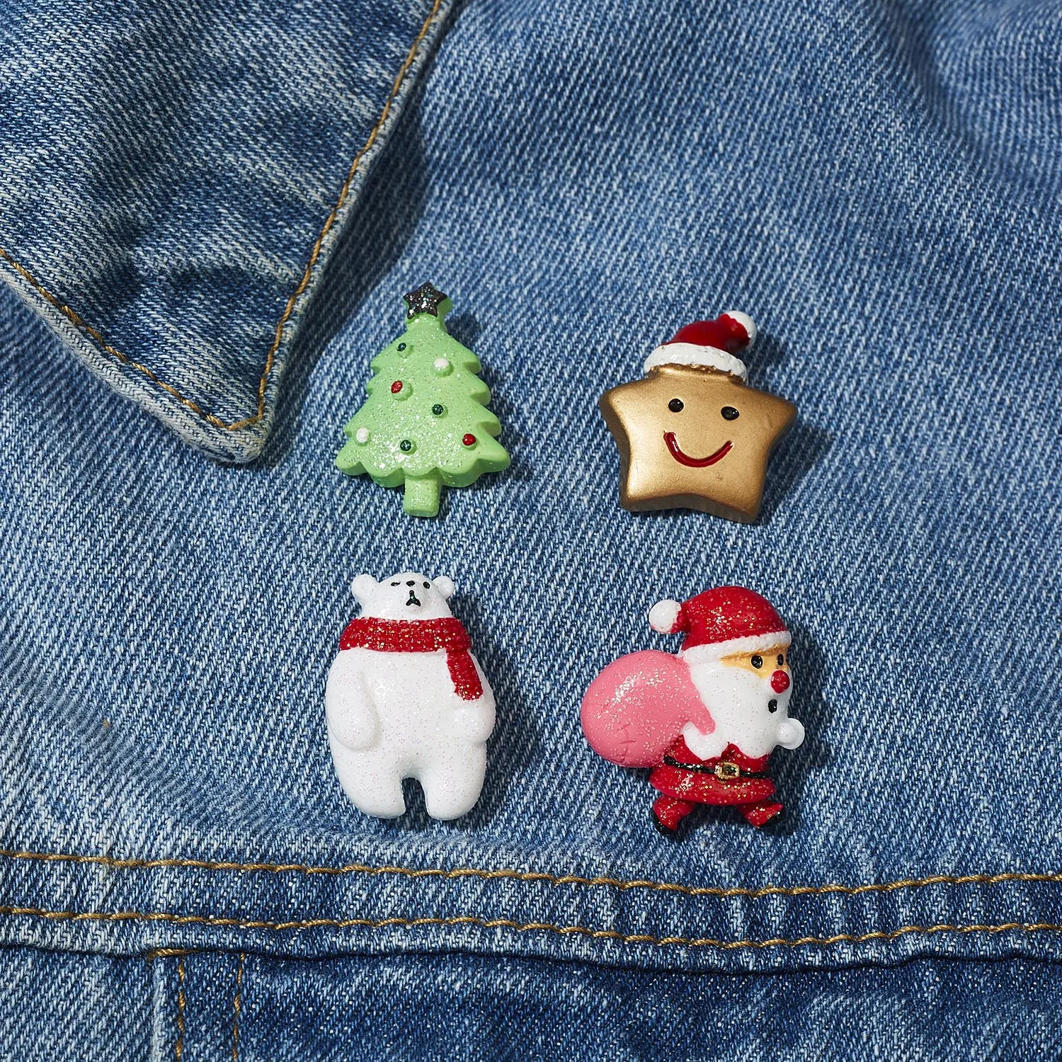 Fashion Cartoon Christmas Brooch Set Snowman Santa Claus Elk Tree Acrylic Brooch Small Badge Christmas Gift for Women Kids