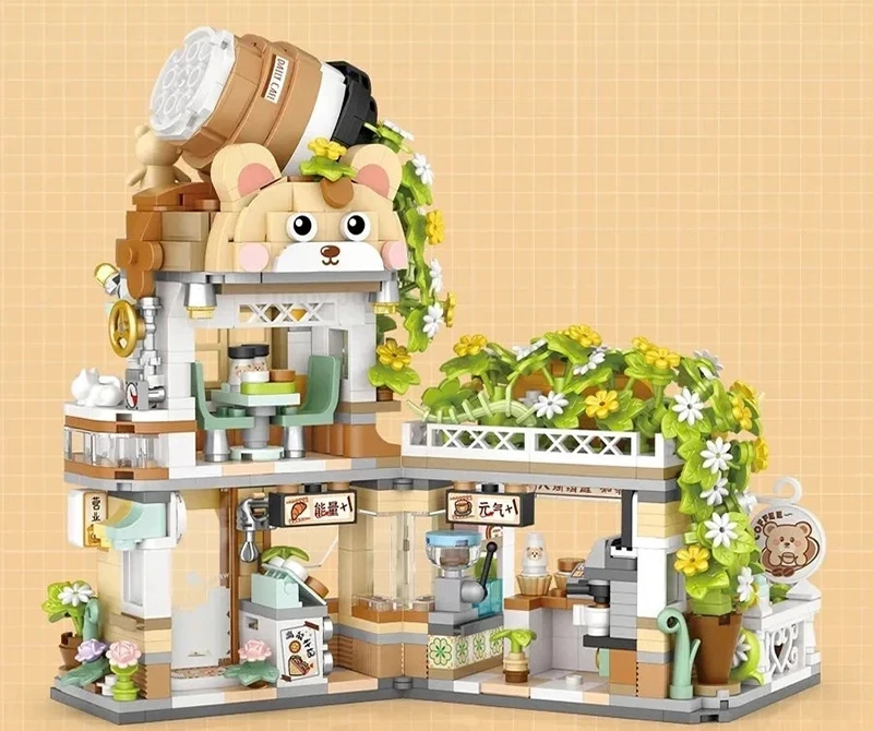 Straßenansicht-Haus-Bausteine Izakaya Eiscreme-Laden Takoyaki-Laden Kaffeeladen Panda-Teehaus Kindergeschenk – Detail 36