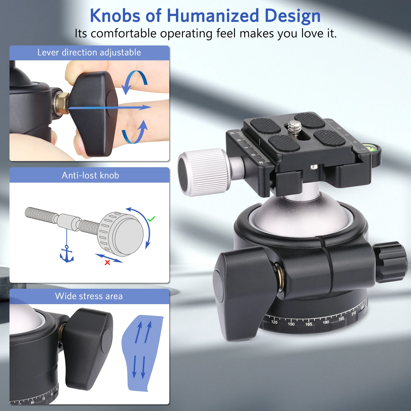 Baru Diperbarui EB46S Kepala Bola Tripod Logam Profil Rendah Kepala Tripod Desain Pusat Gravitasi Bawah Panorama Beban Maksimal 25Kg/55,1lbs