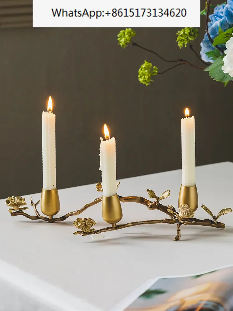 Metal Brass Candlestick Candle Holder Golden Butterfly Ginkgo Leaf European Style Antique Desktop Crafts Home Decoration