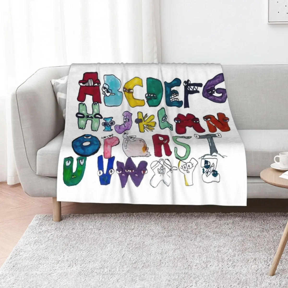 

Hand drawn funny alphabet lore, english fonts with faces Throw Blanket Plush Luxury Throw Sofa christmas gifts Blankets