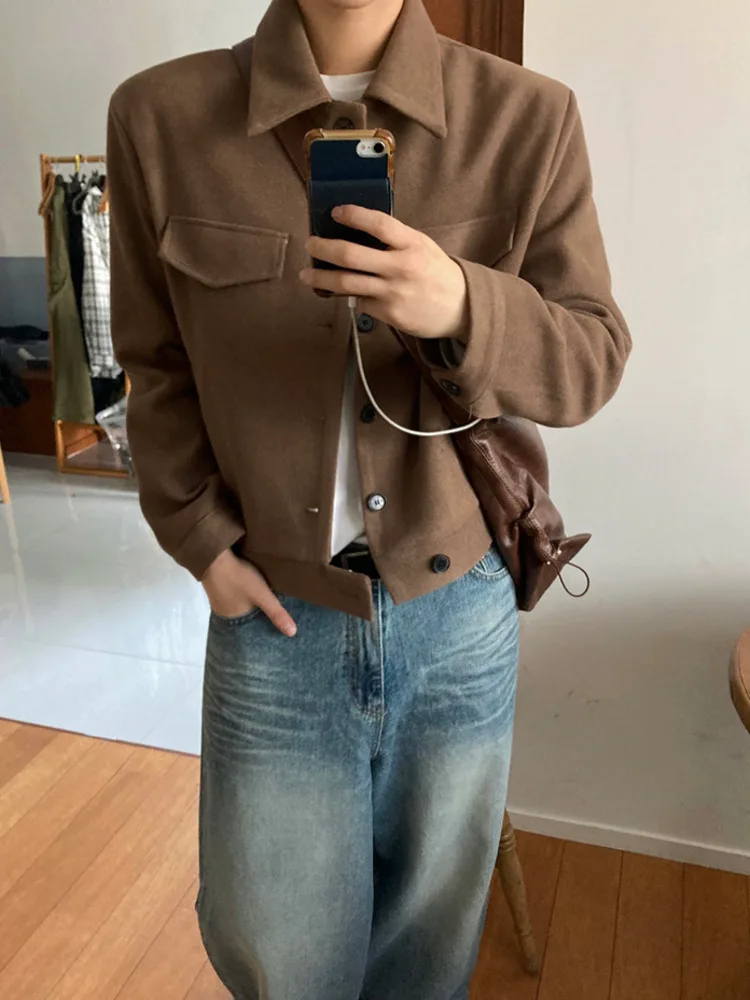 

SYUHGFA 2025 зимние нишевые дизайнерские мужские шерстяные пальто с лацканами, однотонные утолщенные однобортные свободные мужские короткие куртки, шикарные