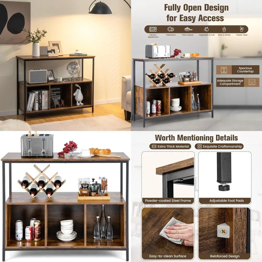 

Rustic Brown 43.5 Freestanding 3-Cube Kitchen Cabinet with Open Shelves