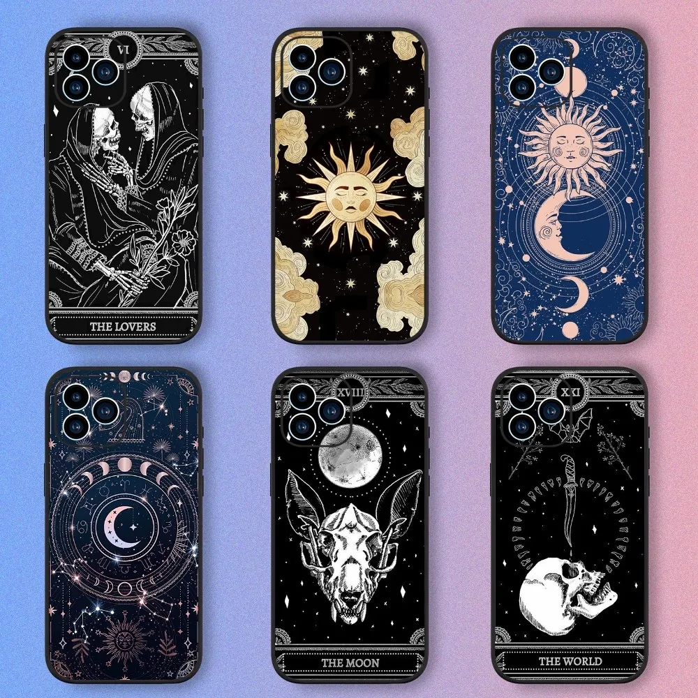 Egypt mysterious Tarot Phone Case For iPhone 15,14,13,12,11,XS,XR,X,8,7,Pro,Max,Plus,mini Silicone Black Cover