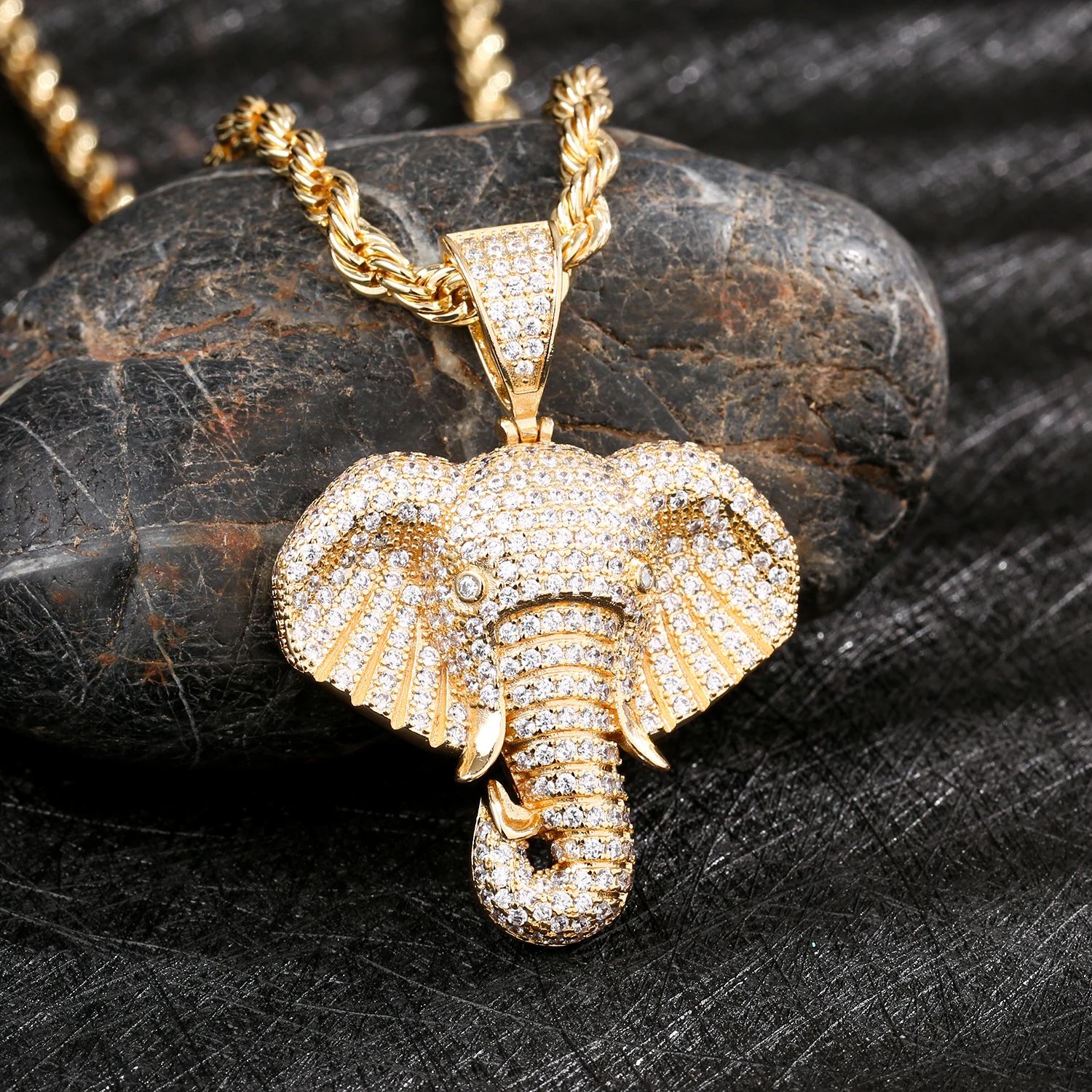 2024-New popular golden elephant trunk and head pendant