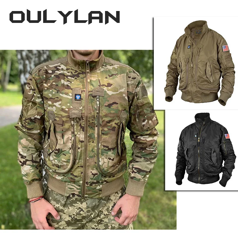 Men Tactical Jackets Big Pocket Pilot Baseball Air Force Coat Green Bomber Jacket Stand-collar Motorcycle Outwear