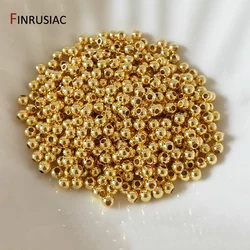 30-100Pcs 2-6mm 14/18K Gold Plated Brass Spacer Beads Round Ball Charm Loose Beads For DIY Bracelets Jewelry Making Supplies