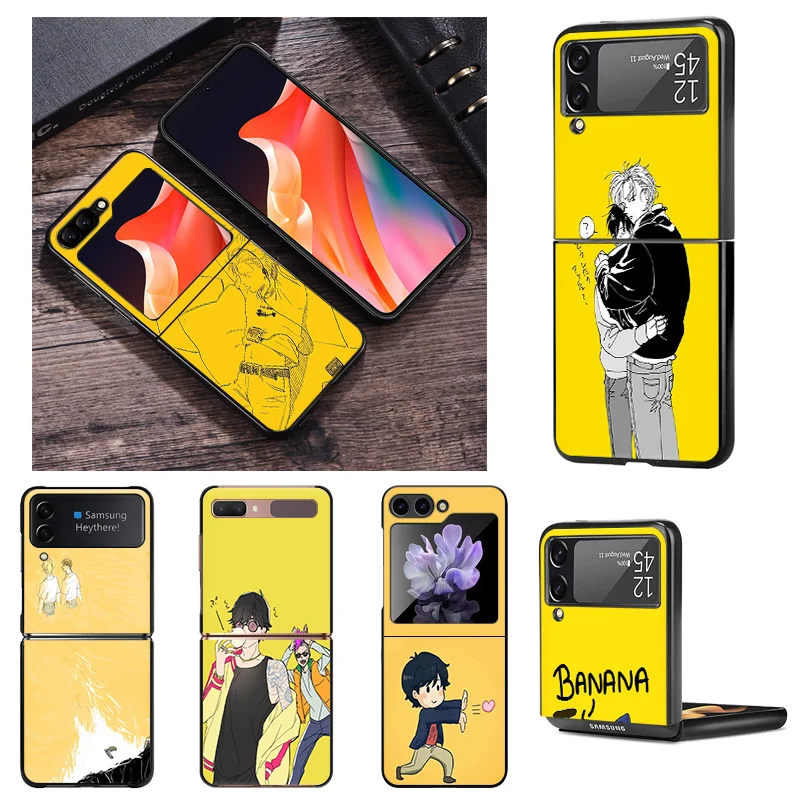 Black Phone Cases for Samsung Z Flip 6 5 4 3 5G Banana Fish Anime Hard Galaxy ZFlip6 Flip5 Flip4 Flip3 Mobile Phone Shell Cover