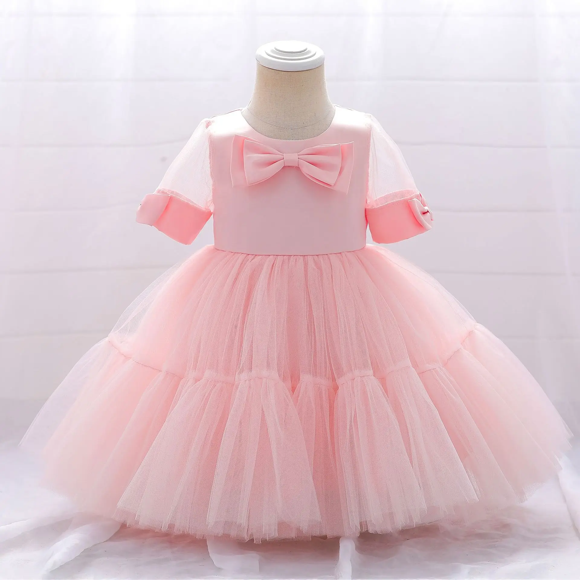 

2023 Newborn Red Baptism Dress For Baby Girls Birthday Princess Party Dresses Children Girl Tulle Sleeve Wedding Prom Clothing