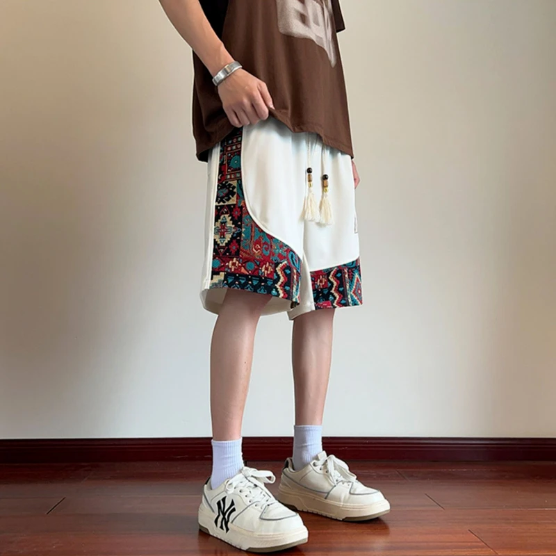 

New Chinese Style Embroidered Shorts Men Summer Loose Casual National Trend Oversize Oriental Athletic Wear Five-Panel Bottoms
