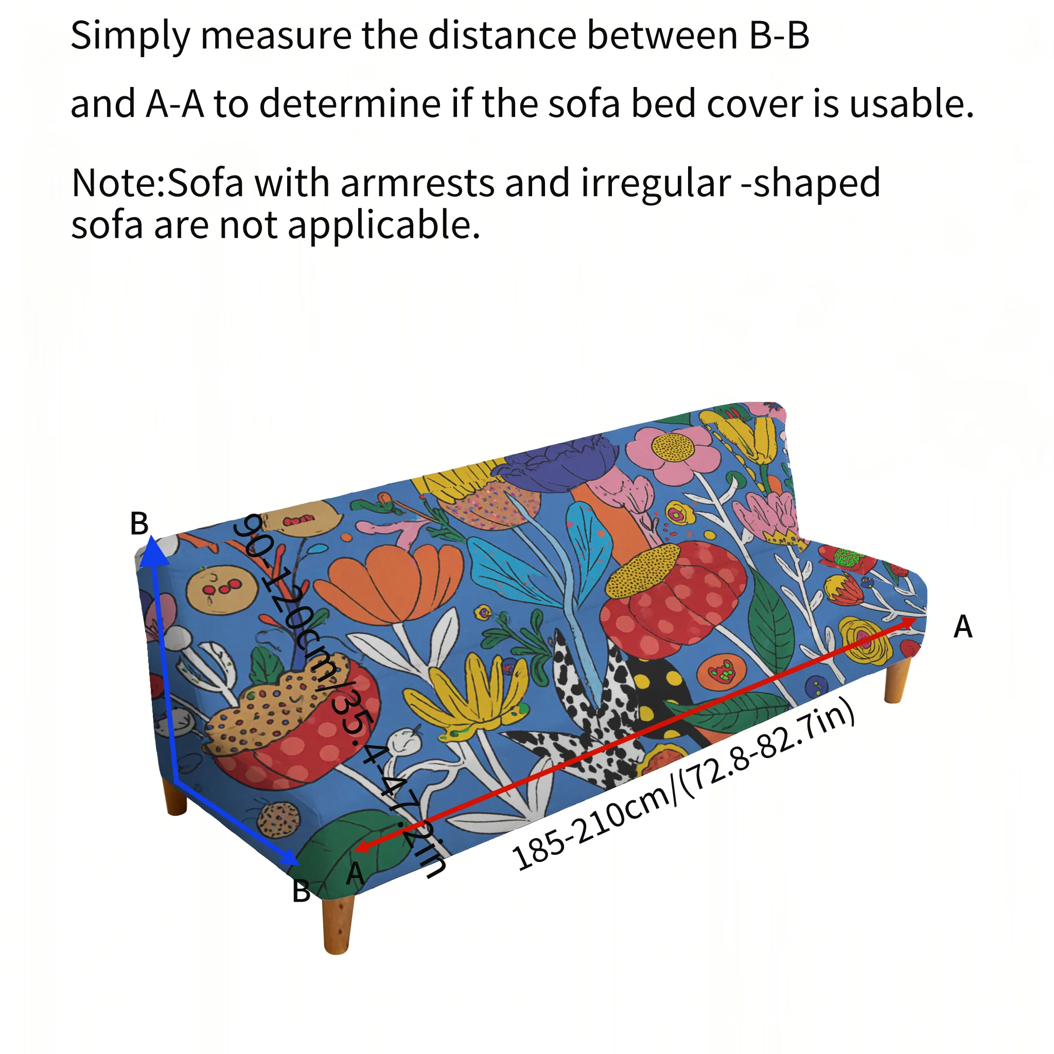 Armrest-free Stretch Print Sofa Bed Cover, Living Room Home Decoration, Dopamine colorful Graffiti Flower Pattern