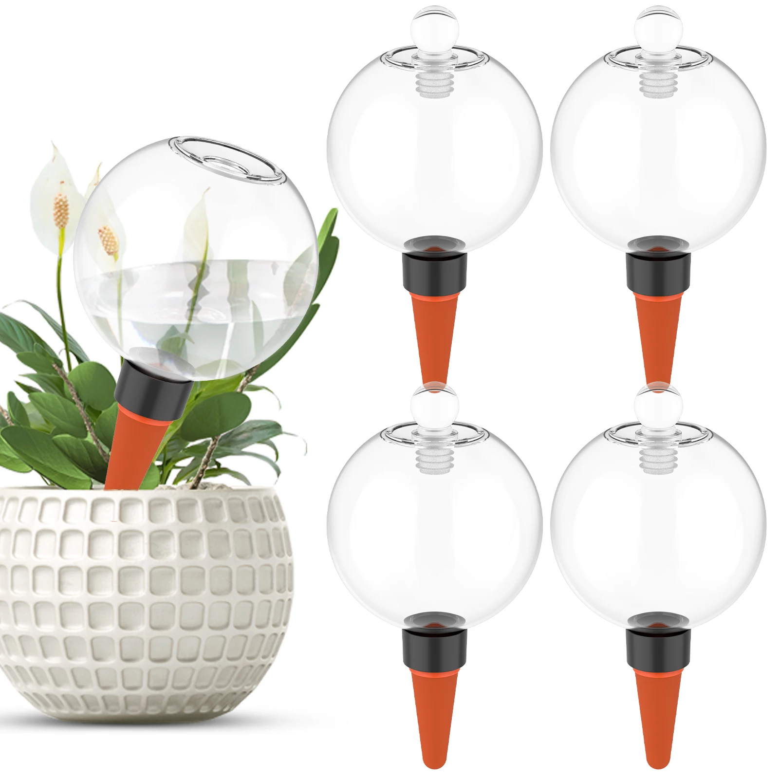 4Pcs Self Watering Plant Watering Bulbs 500ml Automatic Plant Watering Bulbs with Glass Lid for Indoor and Outdoor Potted