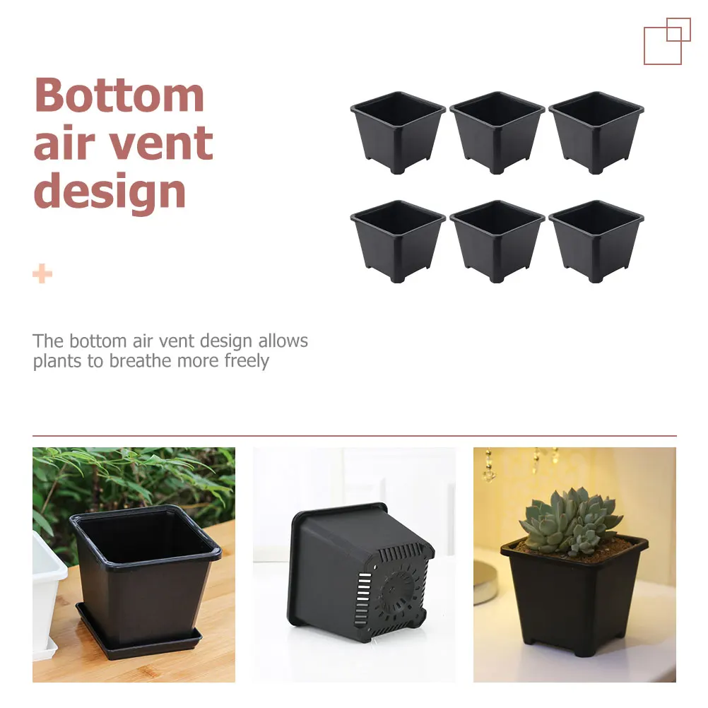 

6Pcs Thickened Square Plastic Flower Planters Sturdy Durable Garden Plant Nursery Pots Indoor Balcony Succulent Containers