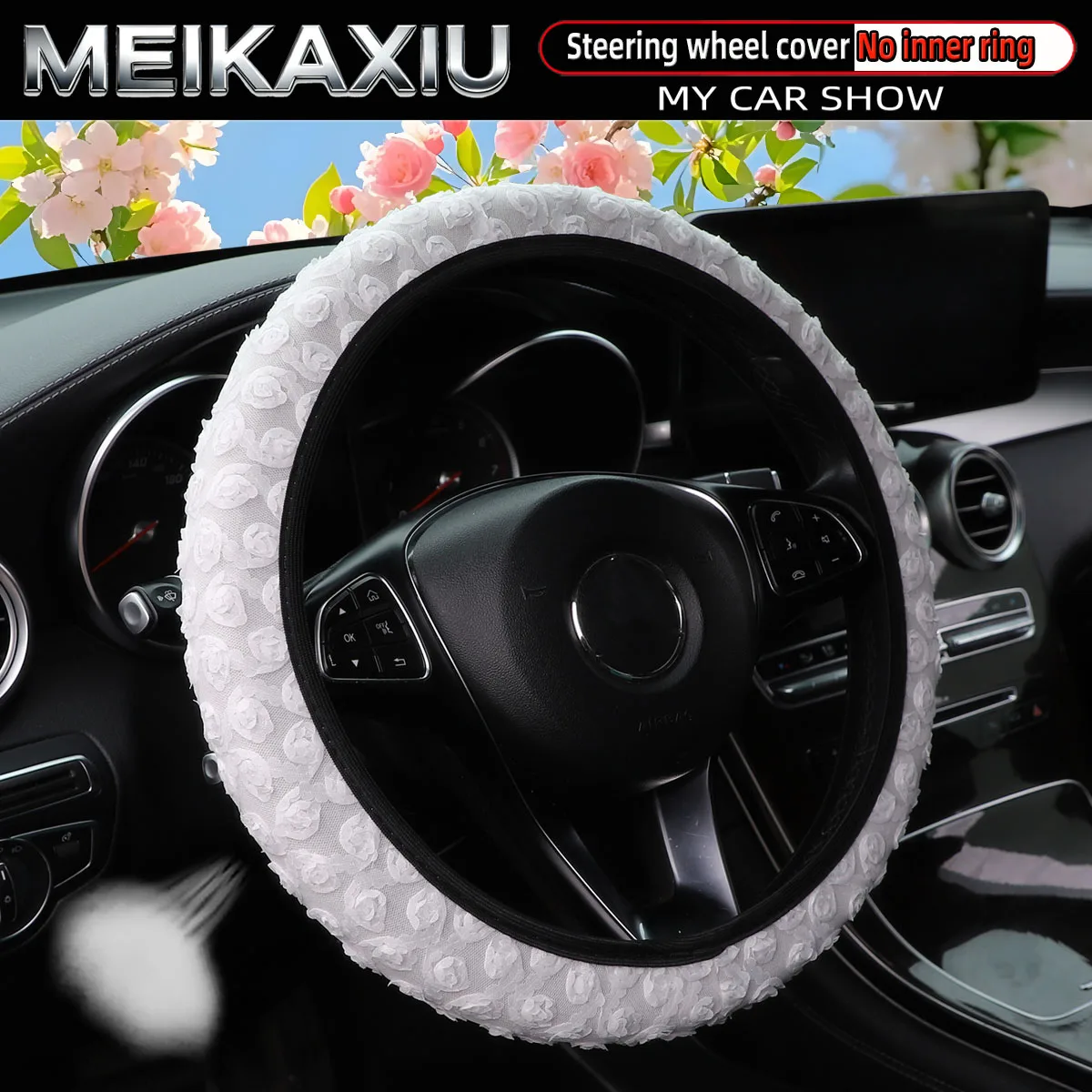 Rose flower embroidered breathable fabric car rimless steering wheel cover for brides, women's car accessories, car supplies