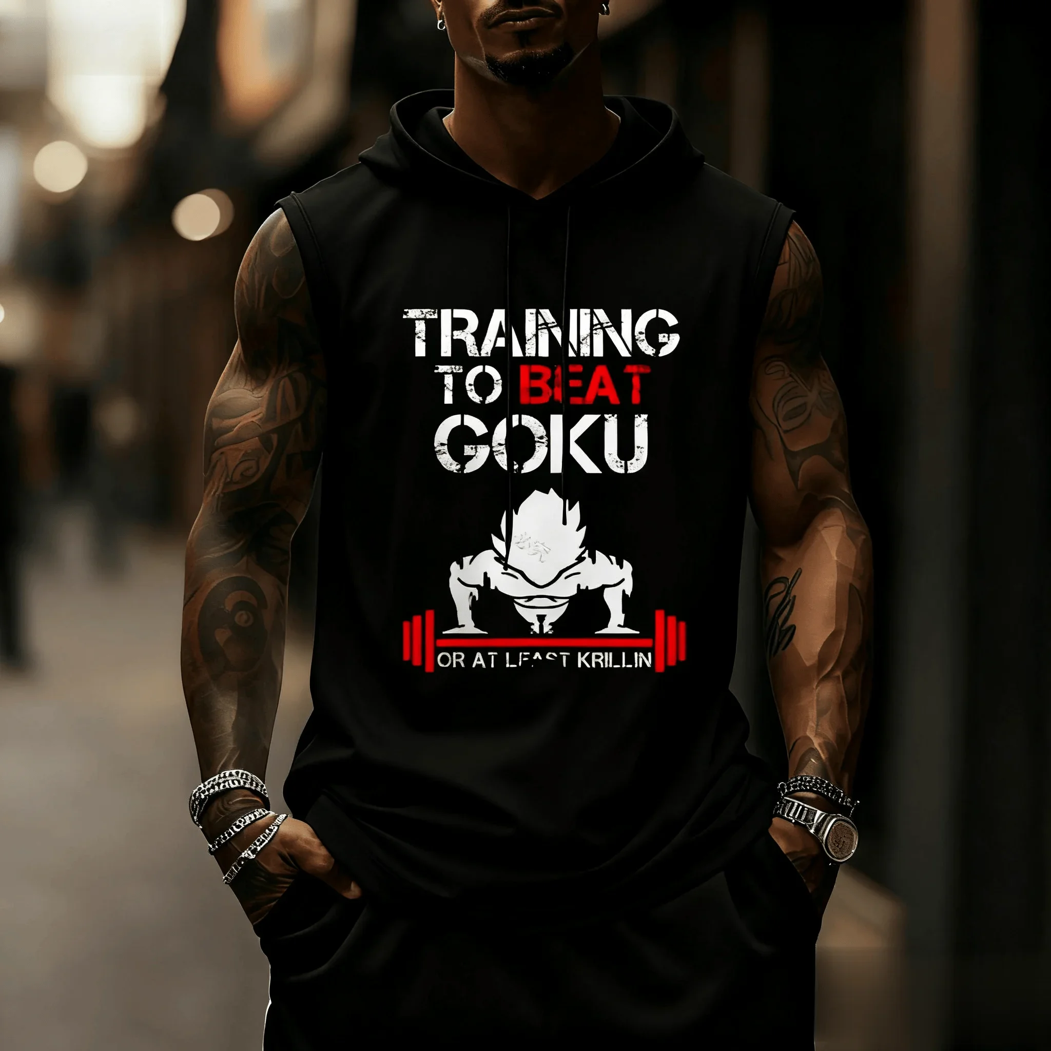 ドラゴンボール超サイヤ人トレーニングメンズタンクトップノースリーブパーカージムワークアウトシャツアニメグラフィックストリートウェアフィットネスベスト夏