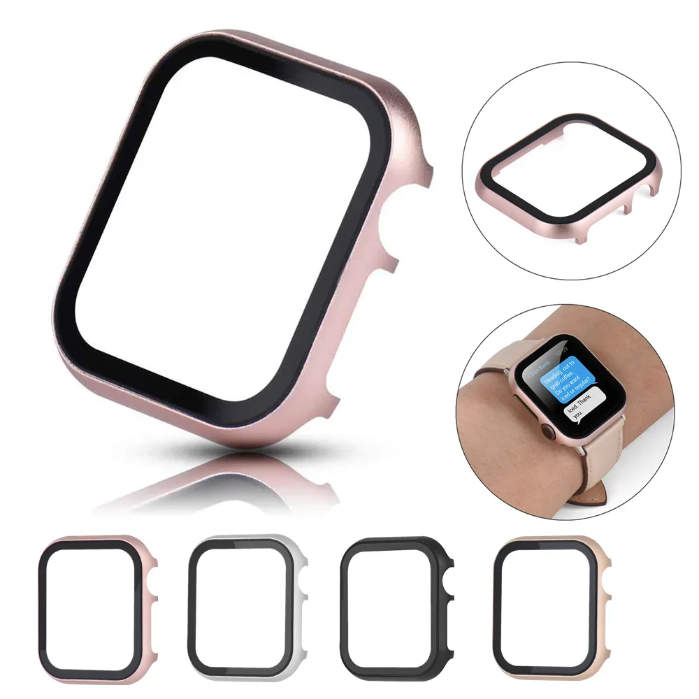 Metal Case + Tempered Film glass for Apple Watch 45mm 41mm 40mm 44mm 38mm 42mm Cover iWatch 9 8 7 6 5 4 3 SE Protective Case