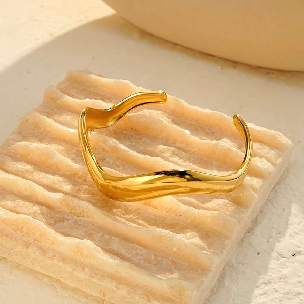 ENFASHION Pulseras Arc Wave C Shape Open Bracelet For Women's Stainless steel 18K Plated Gold Fashion Jewelry Cocktail B252578