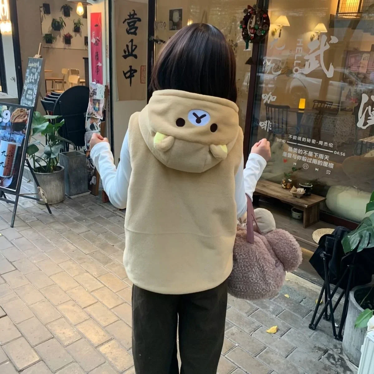 

Двусторонний плюшевый жилет Rilakkuma, зимняя коллекция 2025, двусторонняя милая меховая куртка для женщин и девочек, многослойная куртка