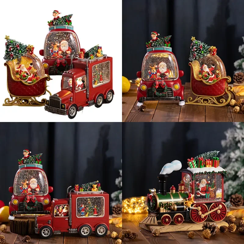 for Christmas Music Box Crystal Ball Old Man Scene Snow Car Children Train Little Boy Gift