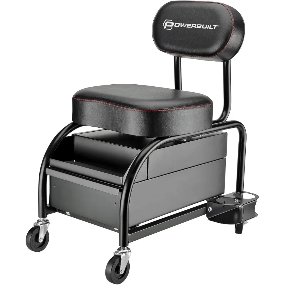 nal Car Detailers Mechanics Roller Seat, Heavy Duty Garage Stool with Thick Padded Seat and Backrest, 2 Slid