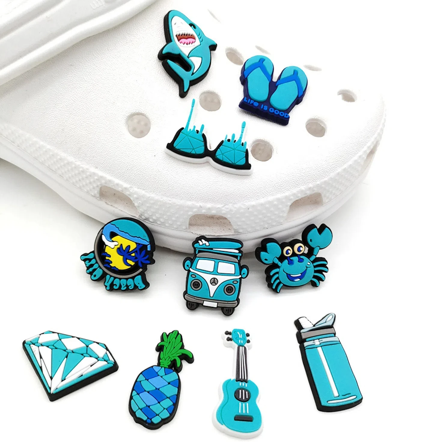 1pcs/10pcs Blue Series Vsco Style Shoe Charms PVC Decoration Accessories Packs Charms for Clog Buckle Slippers Kids Women Party