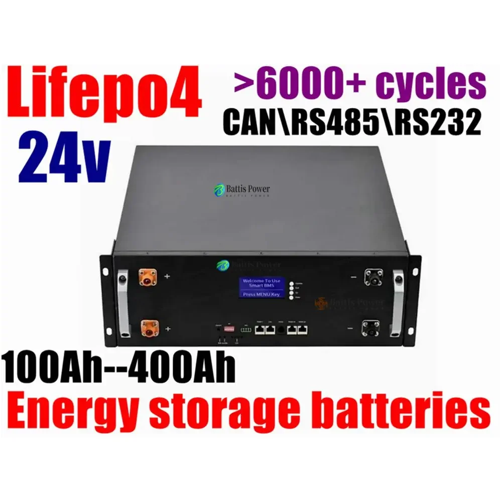 24V 100Ah Lifepo4 Battery 120Ah 150Ah 180Ah 200Ah 280Ah 300Ah 400Ah Lithium Batterie with CAN RS485 for 2KW 3KW Solar System