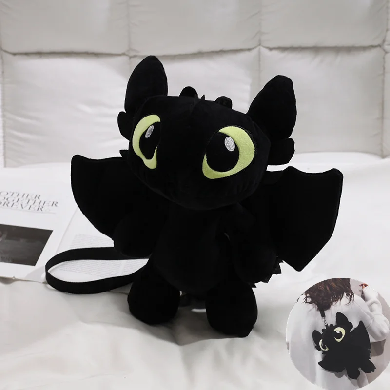 Funny Dragon Black Toothless Cosplay Anime Cartoon Portable Black Cute Lady Plush Doll Backbag Cartoon Small Shoulder Doll Bag