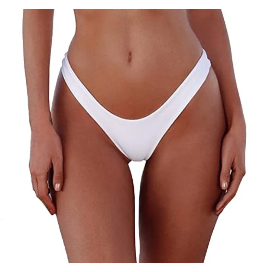 

Women's Sexy Cheeky Brazilian Cut Bikini Bottom Solid Low Rise High Leg Thong Swimsuit Bottom