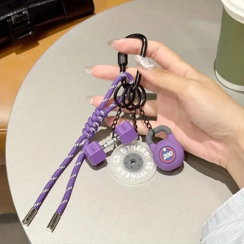 Mini Barbell Plates Key Chain Rectangular Buckle Kettlebells Simulation Dumbbells Keyring Creative Bag Charm