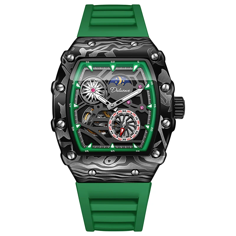 2025 New DULUNWE Barrel Shape Skeleton Dial Men Mechanical Watch Top Brand  Automatic Watch 30M Waterproof Watch Men