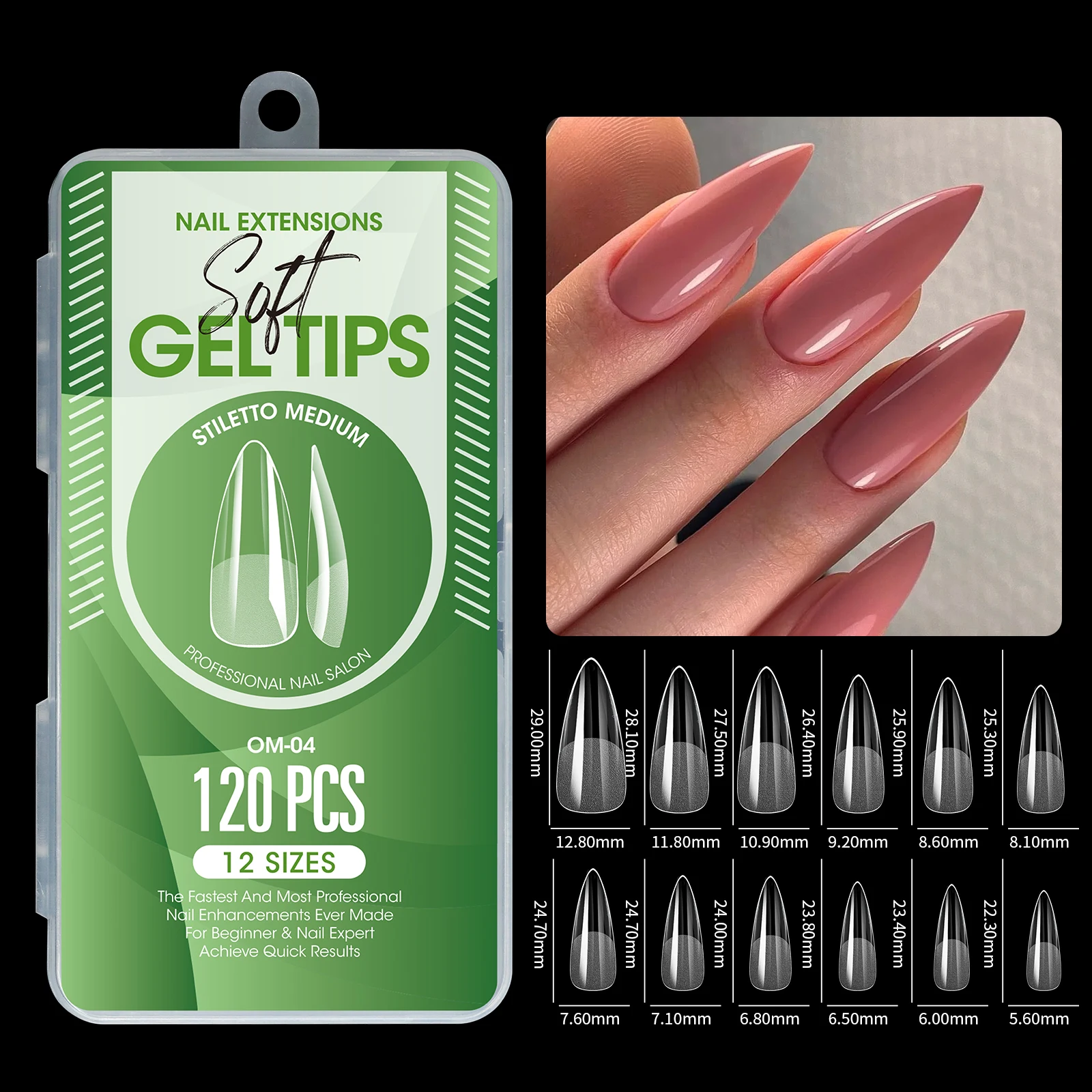 120 Stück Halbmatte Verlängerungs-Gel-Tips, Mandel-, Stiletto-, Coffin- und French-Form, Künstliche Nägel, Vollabdeckung, Acryl, für Salon und Zuhause, Press-On-Nägel – Detail 13