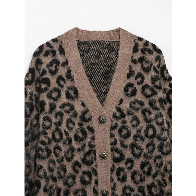 Knitted Cardigan Coats 2025 New Fashion Leopard Print Warm Sweater Women's Youth Autumn Street Travel Women's Cardigan Sweater
