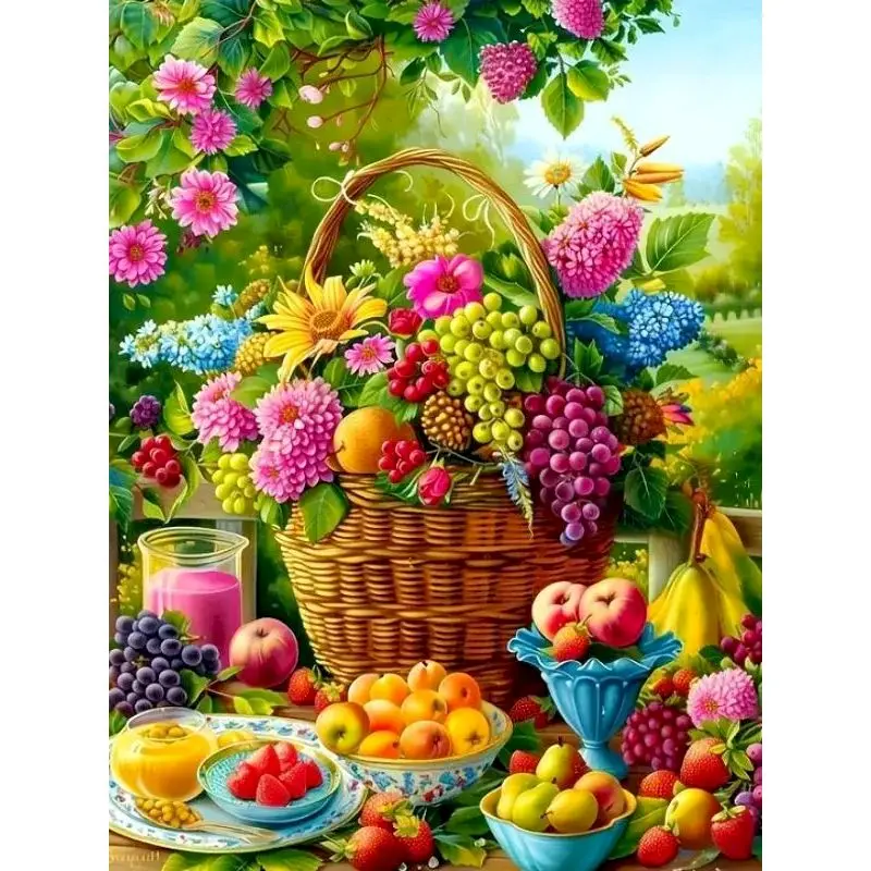 CHENISTORY Floral Basket Painting by numbers Acrylic paints Decorative Digital Painting for Home Wall Art Picture Art supplies U