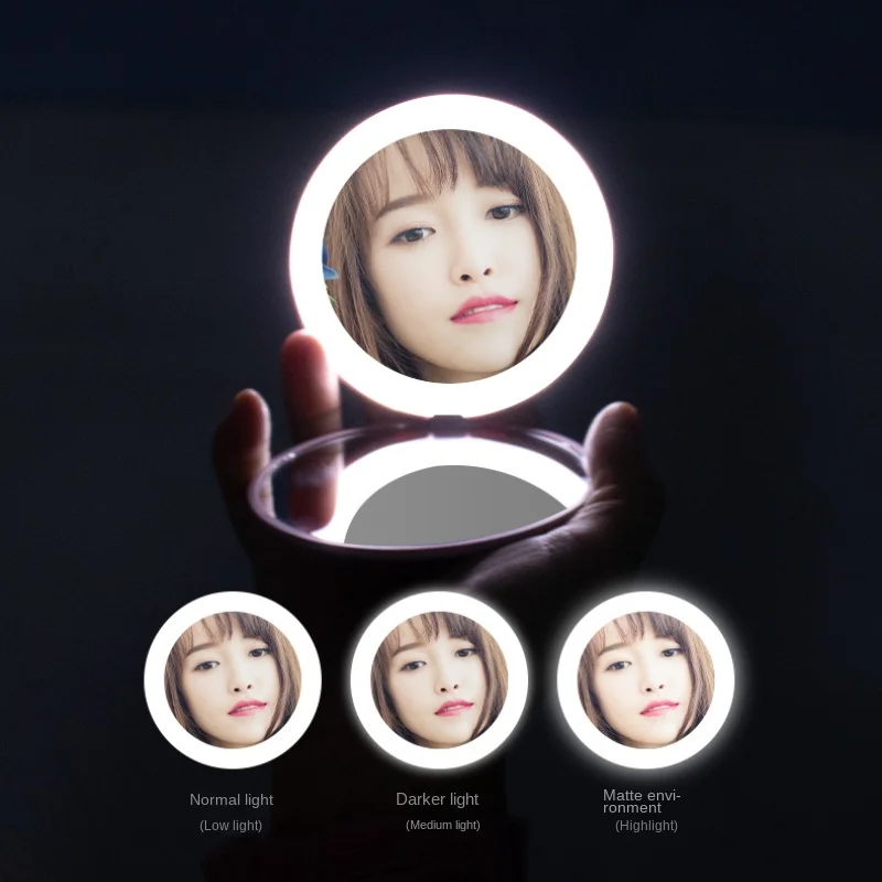 Mini Portable Folding Travel Mirror LED Light Makeup Mirror Compact Mirror 10X Magnification 2-sided Beauty Makeup Round Mirror