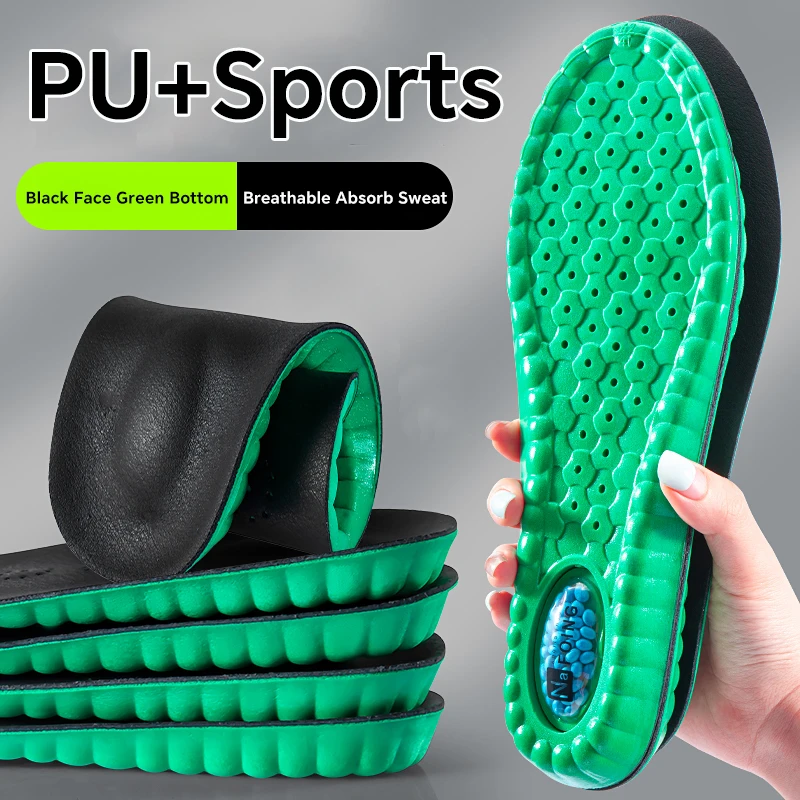 Semelles intérieures de Sport à Absorption des chocs, coussin d'air EVA vert, Support de voûte plantaire respirant, chaussures orthopédiques, pour hommes et femmes, soins des pieds