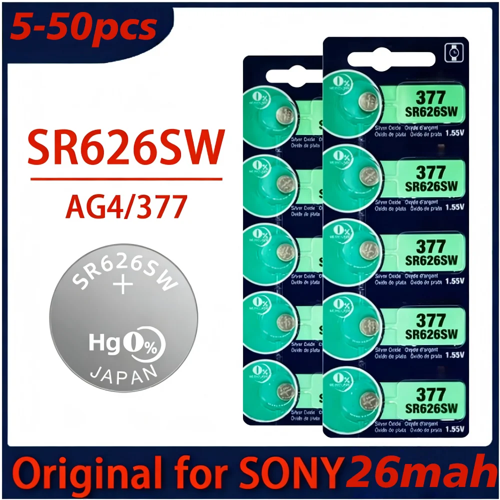 Original For SONY 5-50Pcs 1.55V AG4 377 SR626SW Button Cell Battery, for Watch Clock Toys Small Devices