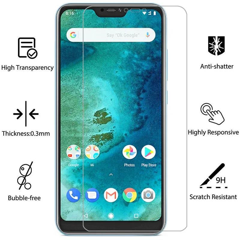 واقي شاشة من الزجاج المقسى لهاتف شاومي mi a2 lite على a2lite a 2 2a فيلم خفيف ksiomi xiami xaomi xiaomi my