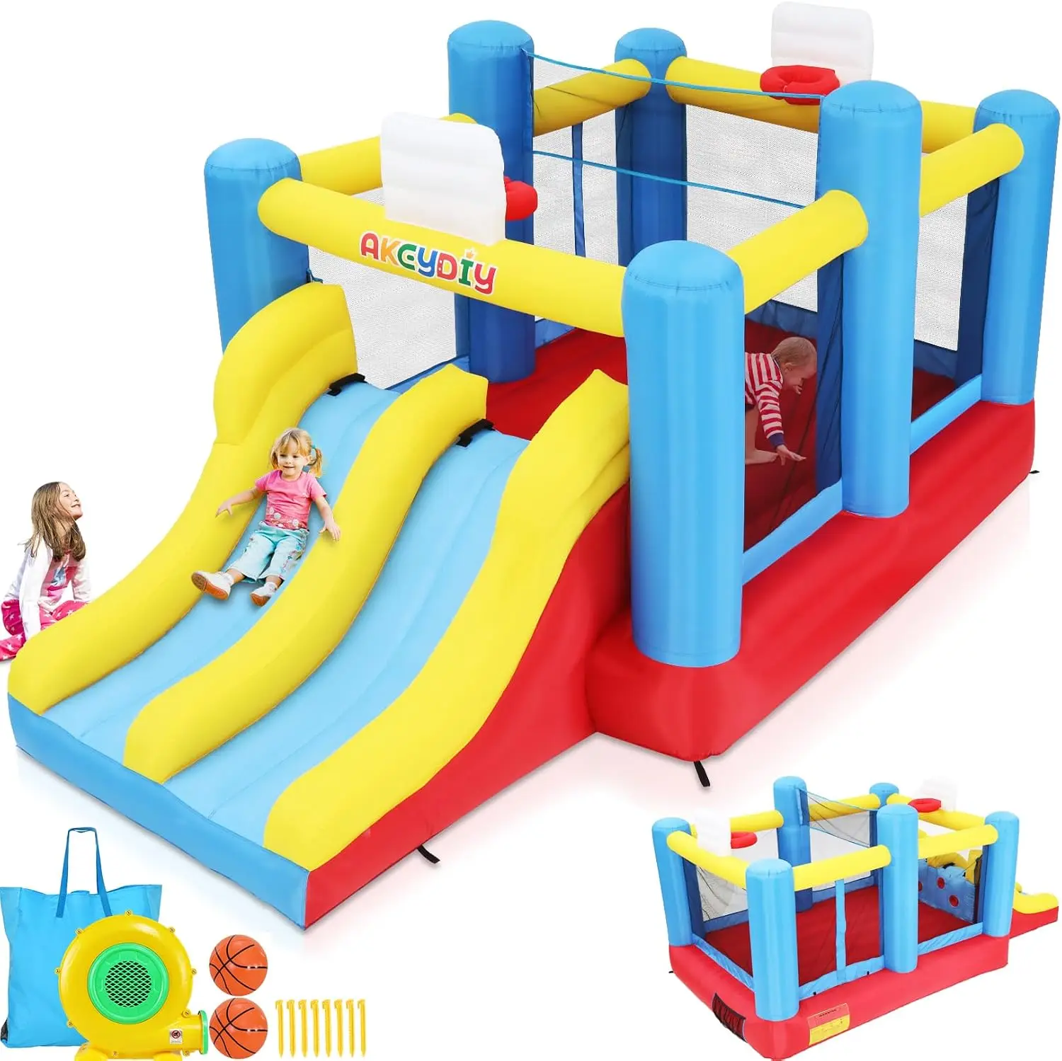 Big Bounce House for Kids 15ft Inflatable Castle with Double Slide Bouncy House for Girls And Boys Gifts 8-12 Years Old