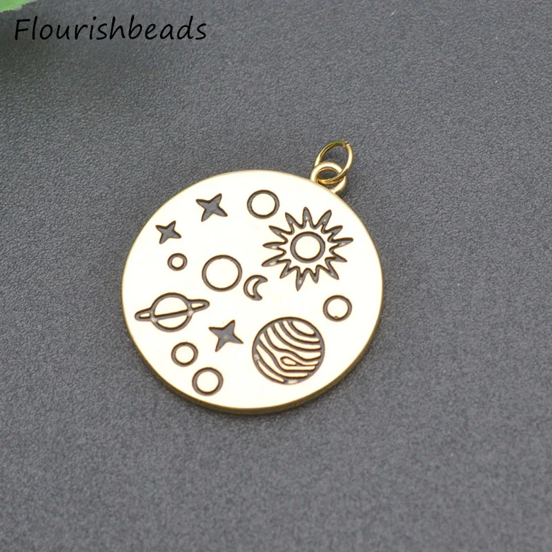 Charms for Jewelry Making Nickel Free Gold Plated Copper Black Enamel Round Charms for DIY Women Necklace