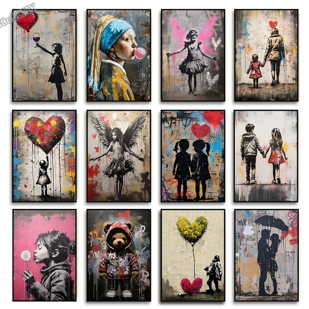 Banksy-Pósteres de arte callejero con globo para niño y niña, impresiones en lienzo, arte de Graffiti Pop, pintura en lienzo, Cuadros, arte de pared, decoración del hogar