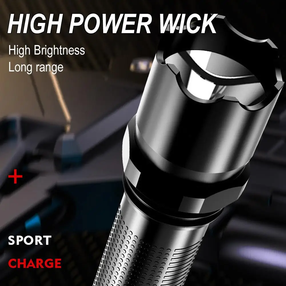 LED Flashlight Mini Bright Light Rechargeable USB Portable Multi-function Alloy Waterproof Flashlight Household Aluminum J1B1