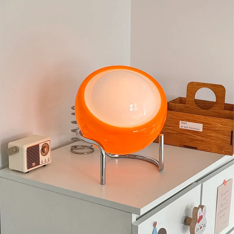 

Moden Minimalist Iron Base Table Lamps Rotundity Orange Glass Lampshade Bauhaus Living Room Bedroom Study Restaurant Desk Lights